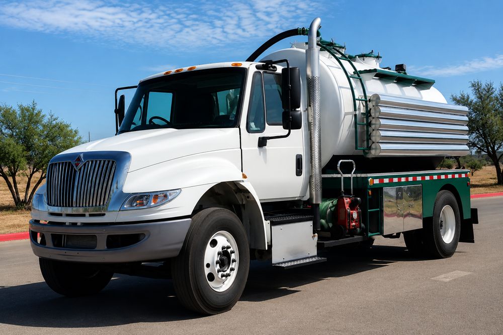 Septic pump truck servicing a residential tank in Birmingham, AL