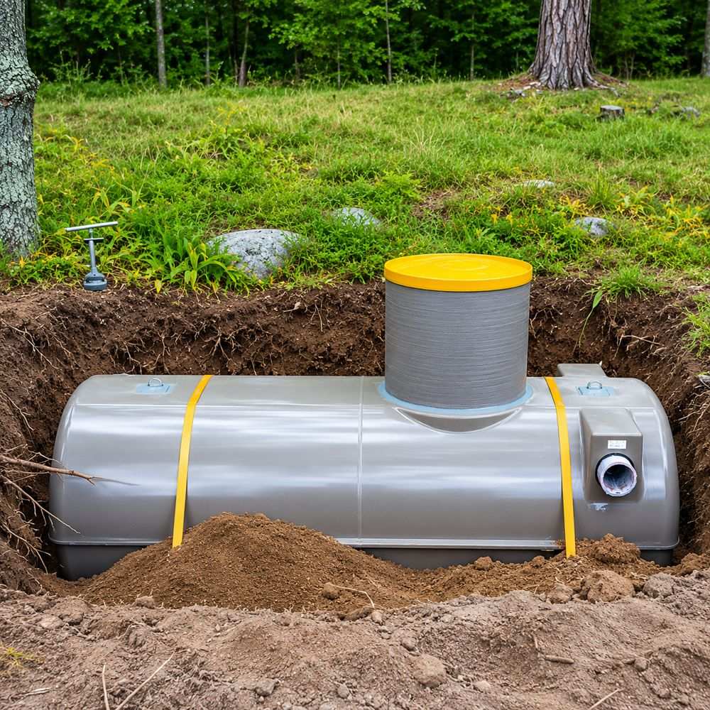Newly installed septic tank and risers in Jefferson County, AL